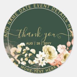 Emerald Green Boho Floral Wedding Runder Aufkleber