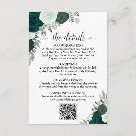 Emerald Green Boho Rose Hochzeitdetails QR-Code Begleitkarte