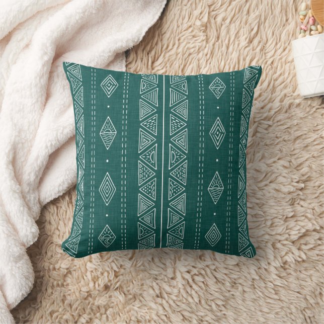 Emerald Green Boho Stamm Moderne Akzent Kissen (Decke)