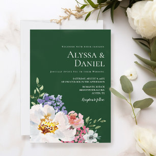 Emerald Green Bold Floral Watercolor Wedding Einladung