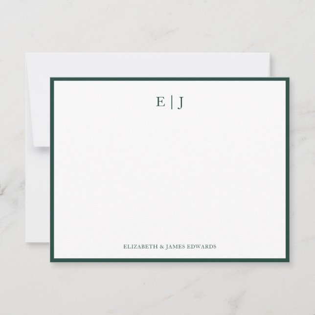 Emerald Green Border Simple Couple Monogram Mitteilungskarte (Vorderseite)