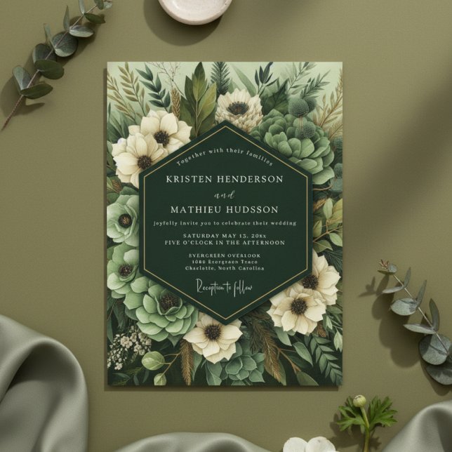 Emerald Green Botanical Bloom Wedding Einladung (Von Creator hochgeladen)
