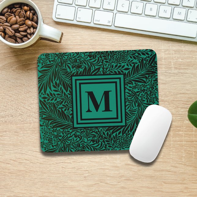 Emerald Green Botanical Foliage Monogram Mousepad (Von Creator hochgeladen)