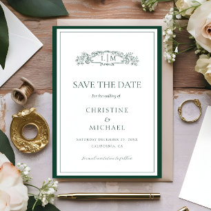 Emerald Green Botanical Wappen Monogramm Hochzeit Save The Date