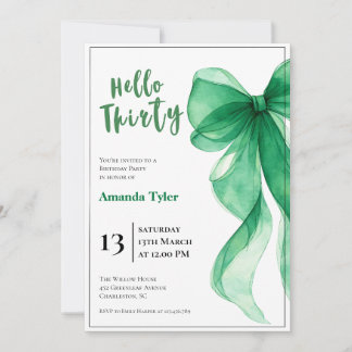 Emerald Green Bow 30th Birthday Invitation Einladung