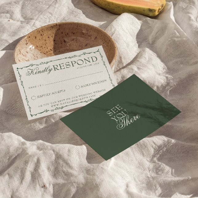 Emerald Green Branches Boho Old Money Wedding RSVP Karte (Von Creator hochgeladen)