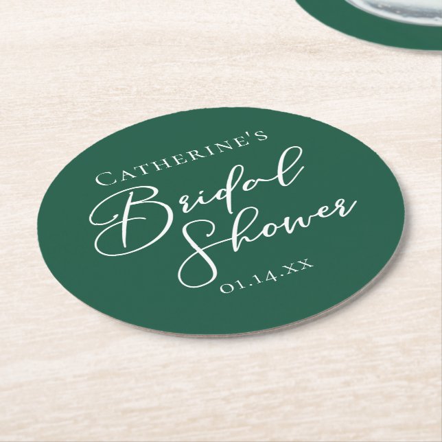 Emerald Green Bridal Shower Personalized Runder Pappuntersetzer (Angewinkelt)