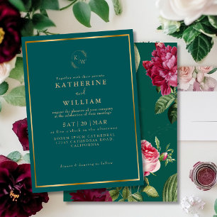 Emerald Green burgundy Dusty Rose BlumenWedding Einladung