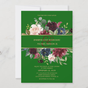 Emerald Green Burgundy Navy Gold Floral Boho Invit Einladung