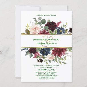 Emerald Green Burgundy Navy Gold Floral Wedding Einladung