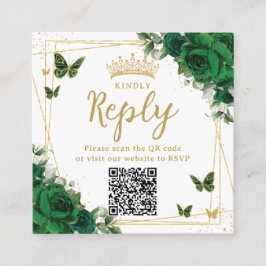 Emerald Green Butterfets Quinceanera UAWG QR Code Begleitkarte