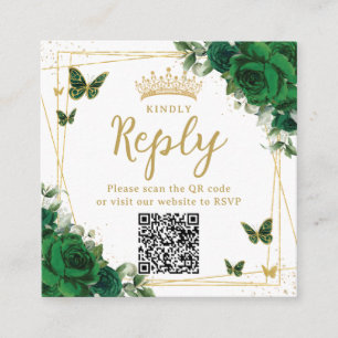 Emerald Green Butterfets Quinceanera UAWG QR Code Begleitkarte