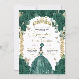 Emerald Green Butterfly Princess Quinceanera Einladung