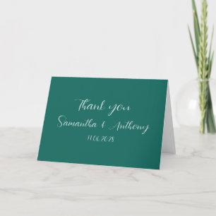Emerald Green Calligraphy Elegant Couple Wedding Dankeskarte