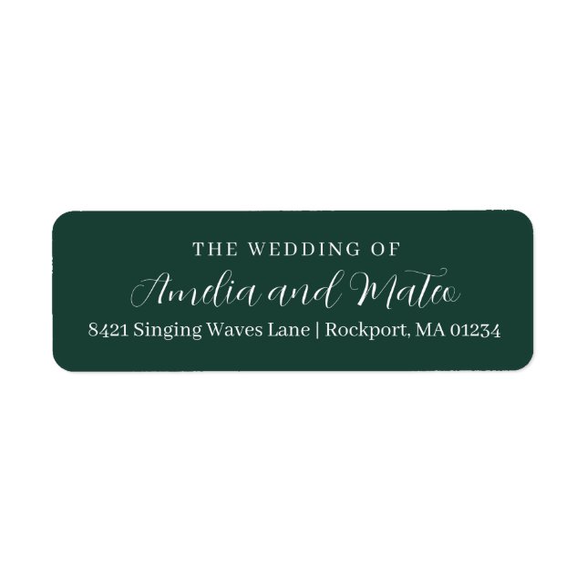 Emerald Green Calligraphy Wedding Rücksendeadresse (Vorne)
