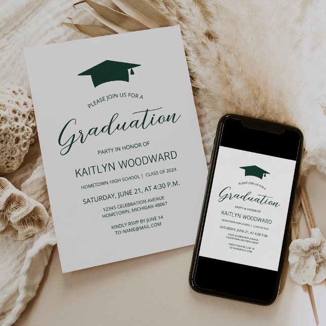 Emerald Green Cap Graduation Party 2025 Einladung (Von Creator hochgeladen)