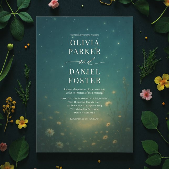 Emerald Green Celestial Meadow Wedding Einladung (Von Creator hochgeladen)