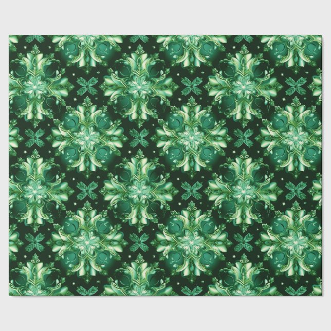 Emerald Green Celtic Irish Snowflakes Geschenkpapier (Saum)