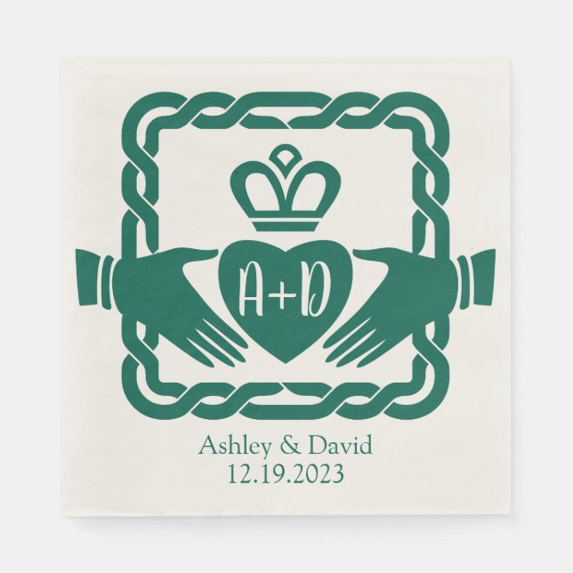 Emerald Green Celtic Knot Claddagh Wedding Serviette (Vorderseite)