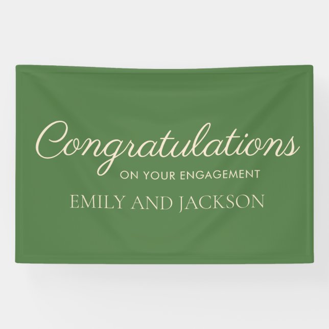 Emerald Green Champagne Elegante Script-Verlobung Banner (Horizontal)