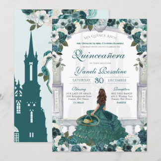 Emerald Green Charro Elegante Princess Quinceanera Einladung