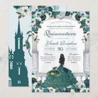 Emerald Green Charro Elegante Princess Quinceanera Einladung