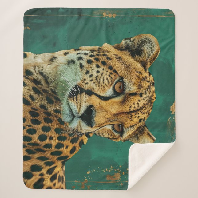 Emerald Green Cheetah Maximalist Decor Sherpadecke (Vorderseite)