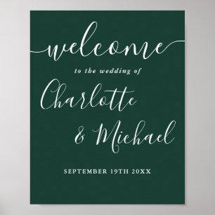 Emerald Green Chic Script Wedding Willkommenszeich Poster