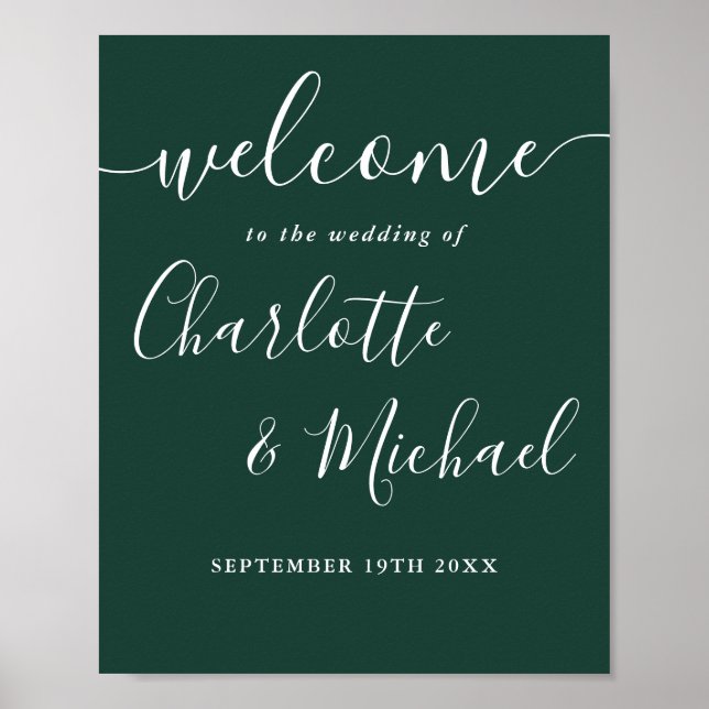 Emerald Green Chic Script Wedding Willkommenszeich Poster (Vorne)