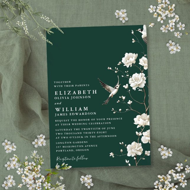 Emerald Green Chinoiserie Blumengarten Hochzeit Einladung (Emerald Green Chinoiserie Floral Garden Wedding Invitation)