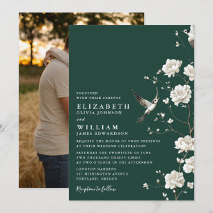 Emerald Green Chinoiserie Floral Wedding Foto Einladung