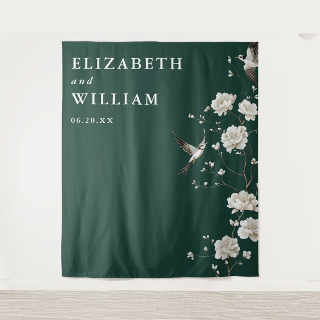 Emerald Green Chinoiserie Wedding Foto Hintergrund Wandteppich (Vorderseite)