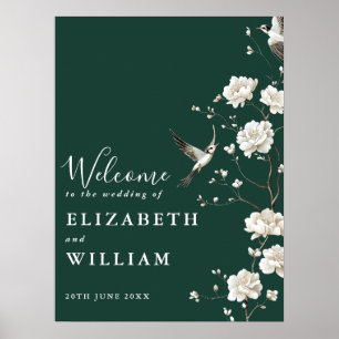 Emerald Green Chinoiserie Wedding Welcome Sign Poster