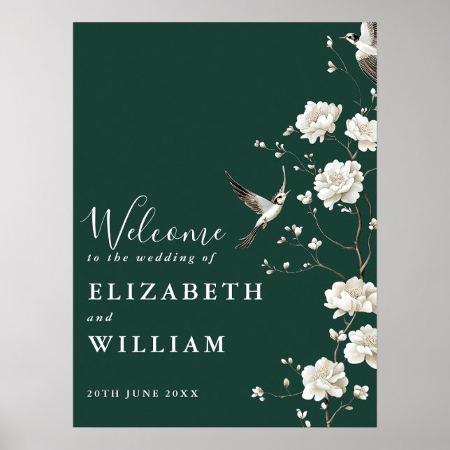 Emerald Green Chinoiserie Wedding Welcome Sign Poster (Vorne)