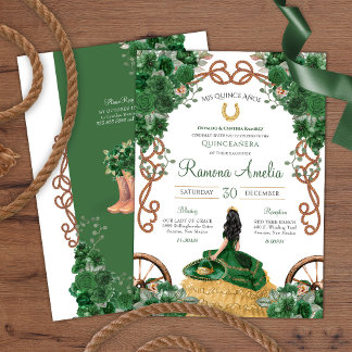Emerald Green Country Western Charro Quinceañera Einladung