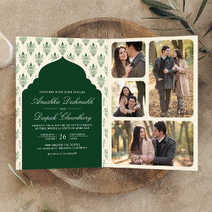 Emerald Green Cream Ikat All in One Indian Wedding Einladung