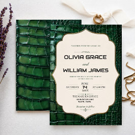 Emerald Green Crocodile Skin Luxury Gold Einladung