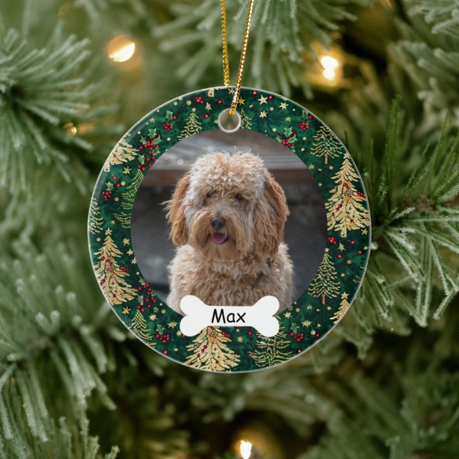 Emerald Green Custom Pet Puppy Dog Foto Keramik Ornament (Baum)