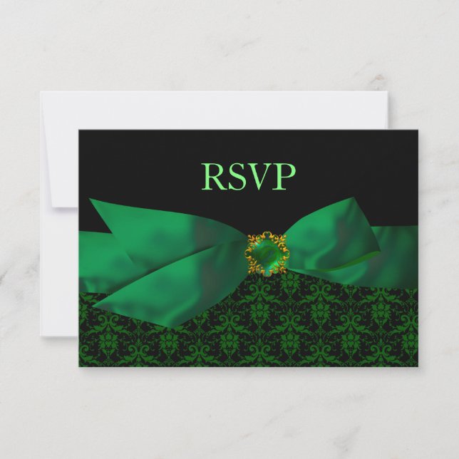 Emerald Green Damask Wedding RSVP Card Karte (Vorderseite)