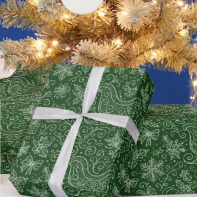 Emerald Green Doodle Christmas Sleigh Pattern Geschenkpapier (Von Creator hochgeladen)