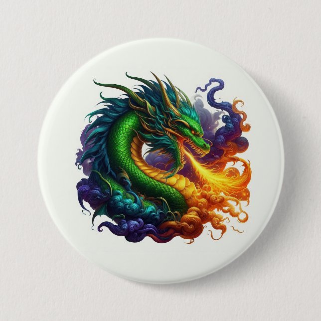 Emerald Green Dragon Breaating Fire Button (Vorderseite)