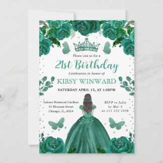 Emerald Green Dress Brünett Princess Birthday Einladung