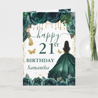 Emerald Green Dress Dark Skin Princess Birthday Karte