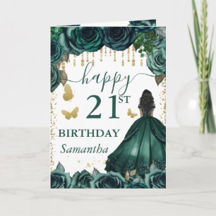 Emerald Green Dress Dark Skin Princess Birthday Karte