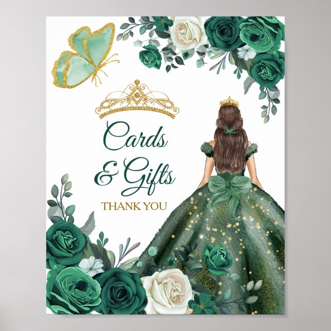 Emerald Green Dress Quinceañera Cards & Geschenke Poster (Vorne)