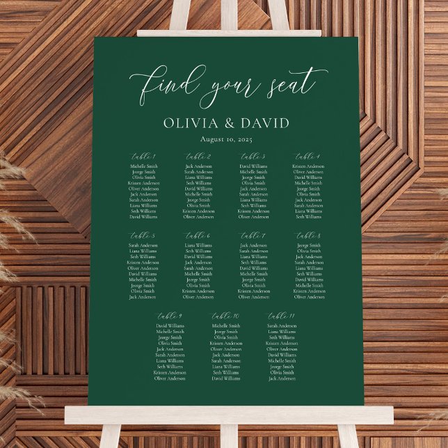 Emerald Green Elegant 11 Tabelle Seating Chart Poster (Von Creator hochgeladen)