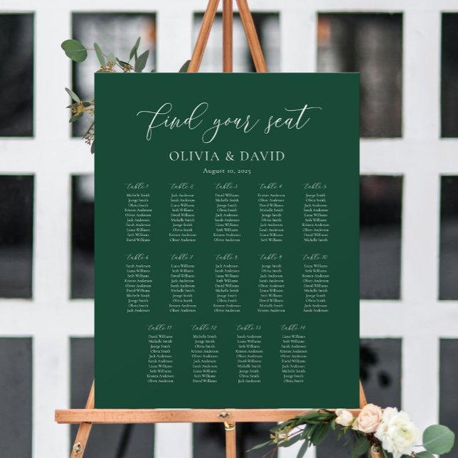 Emerald Green Elegant 14 Tabelle Seating Chart Poster (Von Creator hochgeladen)
