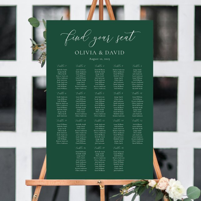 Emerald Green Elegant 18 Tische Seating Chart Poster (Von Creator hochgeladen)