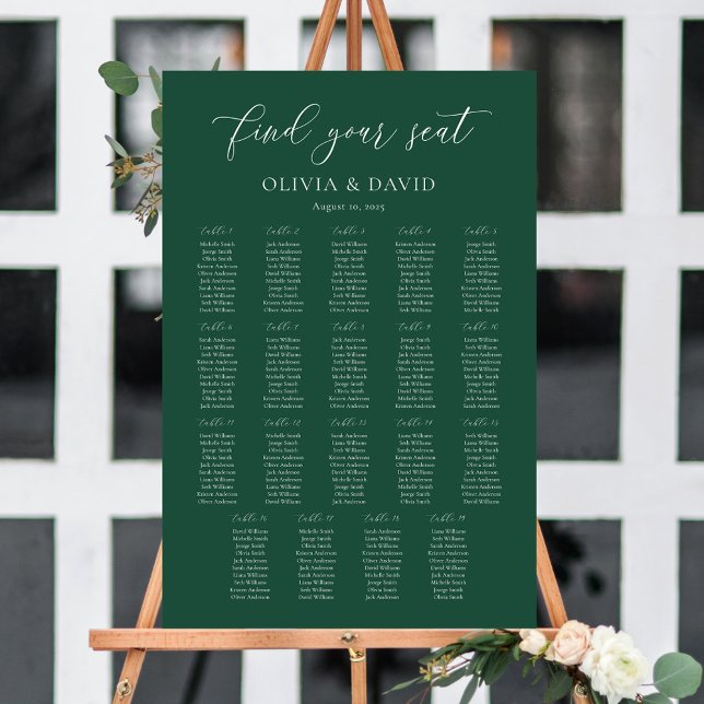 Emerald Green Elegant 19 Tische Sitzkarte Poster (Von Creator hochgeladen)
