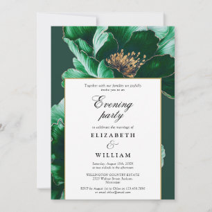Emerald Green Elegant Floral Abend Party Hochzeit Einladung